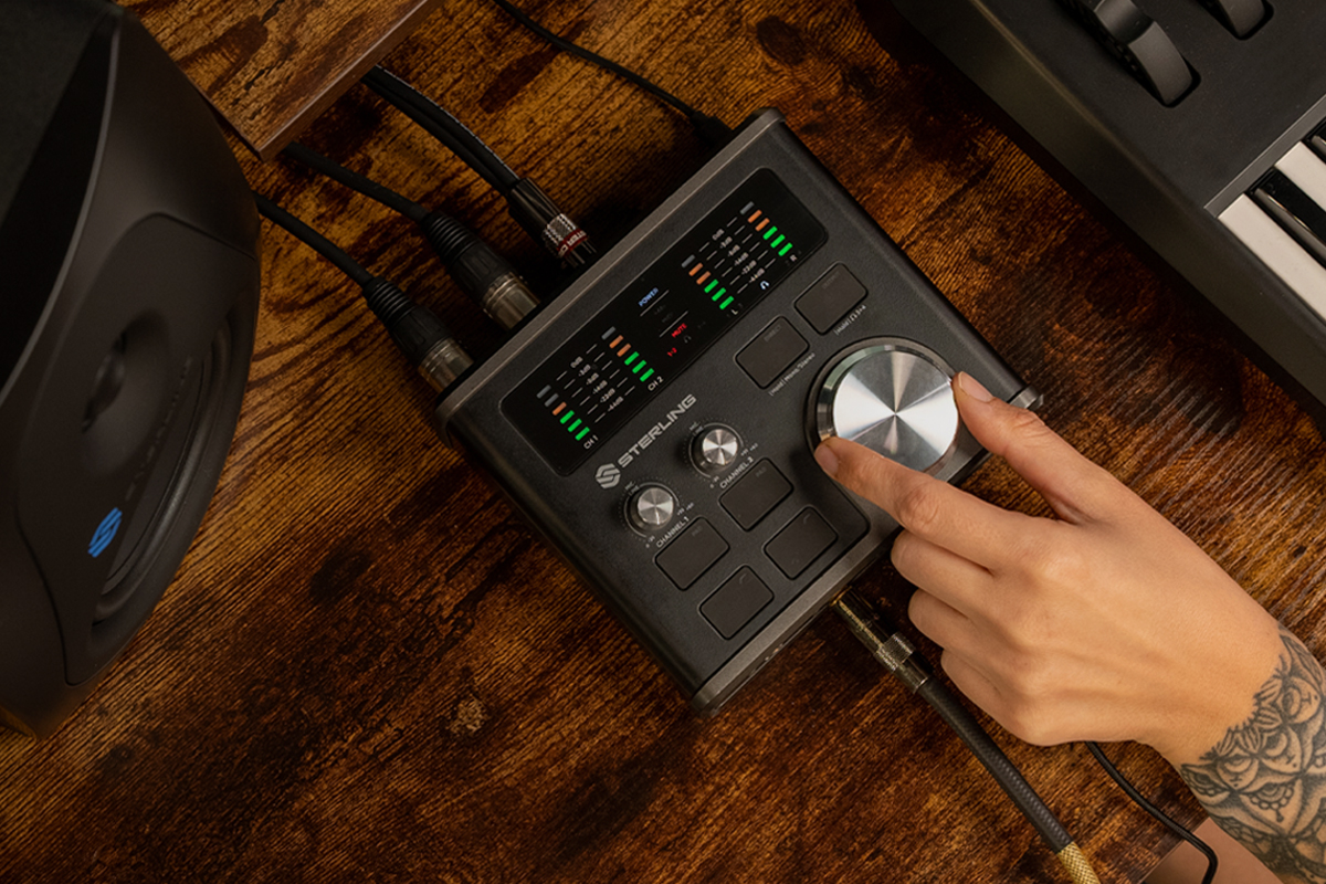 Sterling Harmony H224 audio interface recording studio on desk.